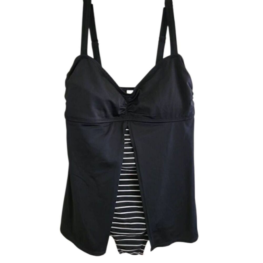 Tropical Escape One Piece Swimsuit Black Striped Sz 16